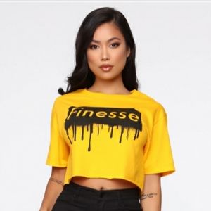 Fashion Nova Yellow Crop Top w Black Finesse Logo